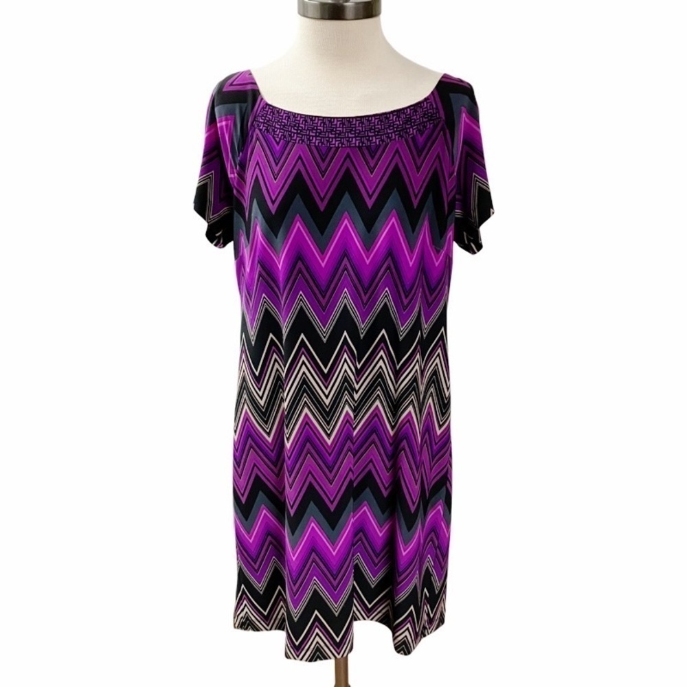 EVAN-PICONE Chevron Stretch Dress Short Sleeve Pullover Women’s SZ 12 Purple